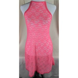 Victorias Secret Sz M Lace Chemise Slip Dress Lingerie Hot Neon Pink T‎ Back